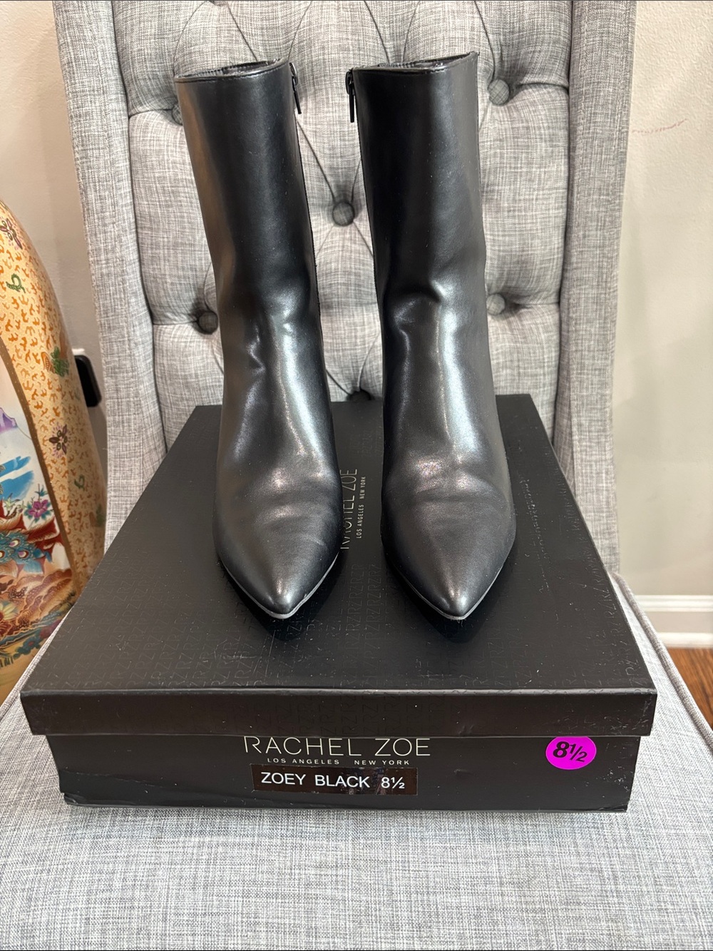 Rachel Zoe Black Pointed Leather Ankle Boots